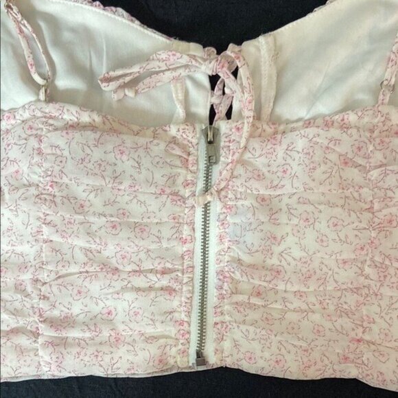 Cotton Candy Pink Bustier Tie Front Crop Top Cherry Blossom Pink Off White - Picture 5 of 11